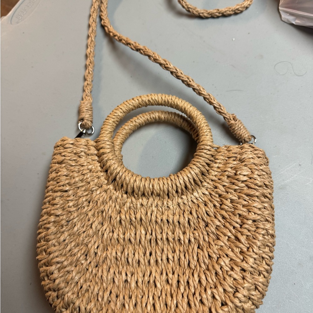 Amazon Woven Straw Crossbody Bag - Natural Tan